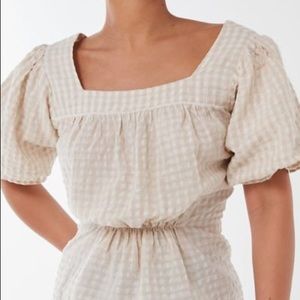 NWT UO Tessa Gingham Seersucker Puff Sleeve Top